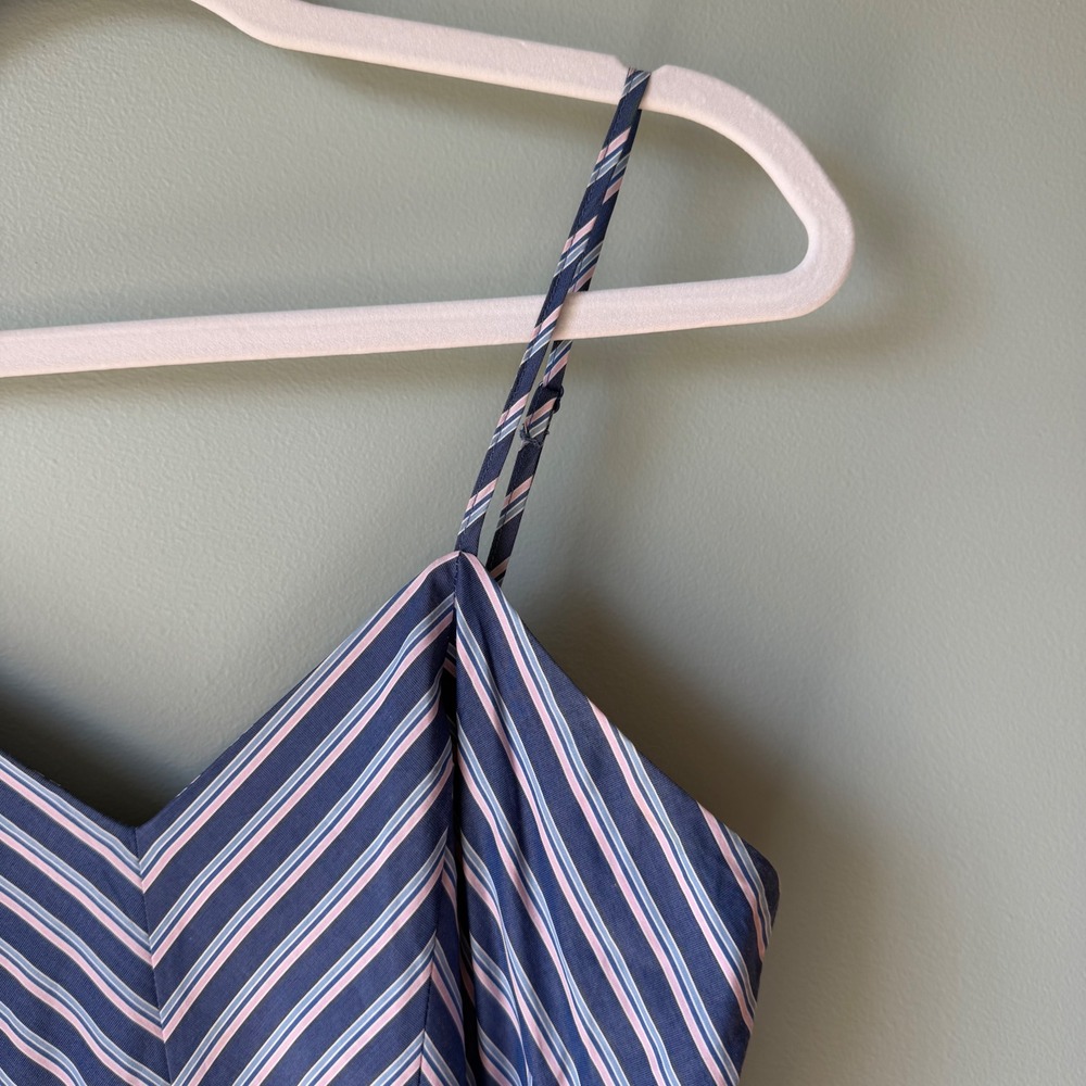 Parker Brooklyn Ruffle Mini Dress Blue Pink Stripe Belt Spaghetti Strap Size 4 - Picture 8 of 16